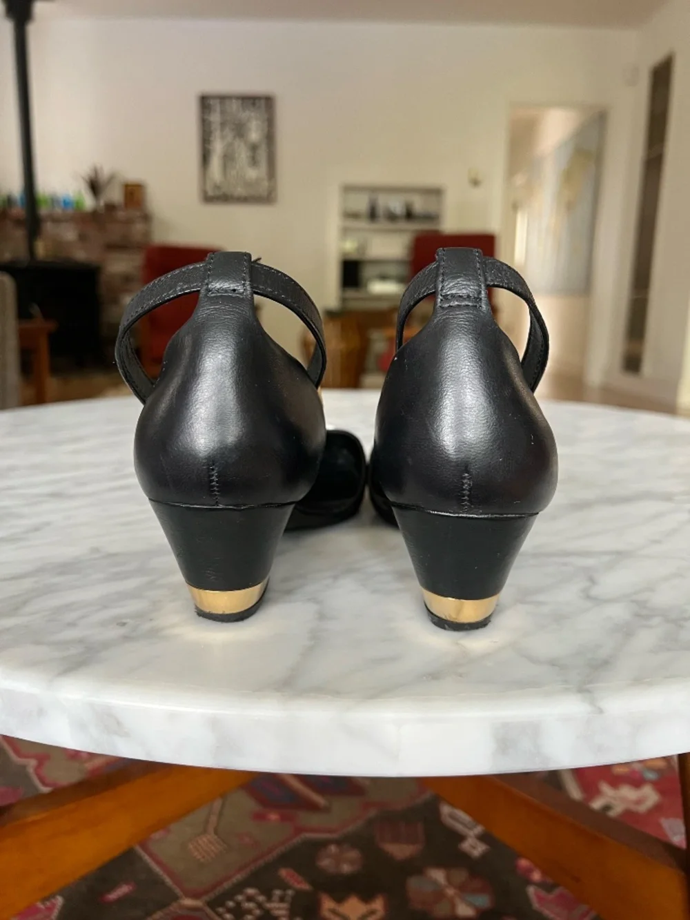 Tory Burch Navy White Striped Pointed Toe Ankle Strap Heels 6.5